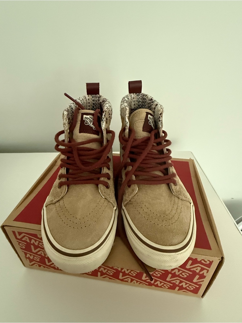 Vans Kids Tan Suede High-Top Sneakers with Brown Laces